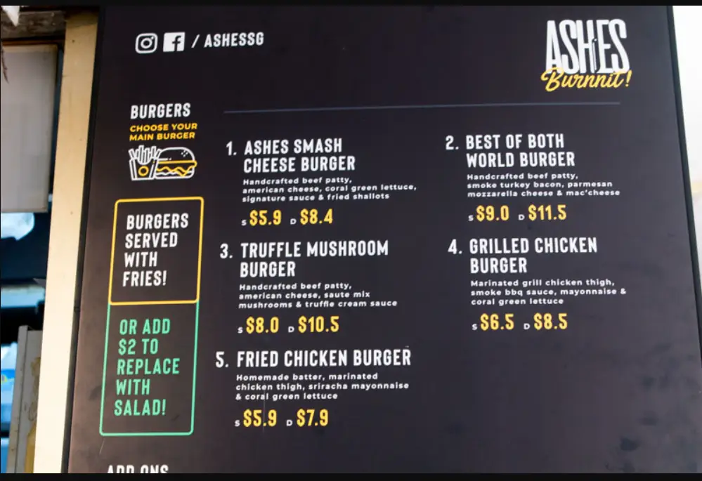 ASHES BURNNIT MENU SINGAPORE