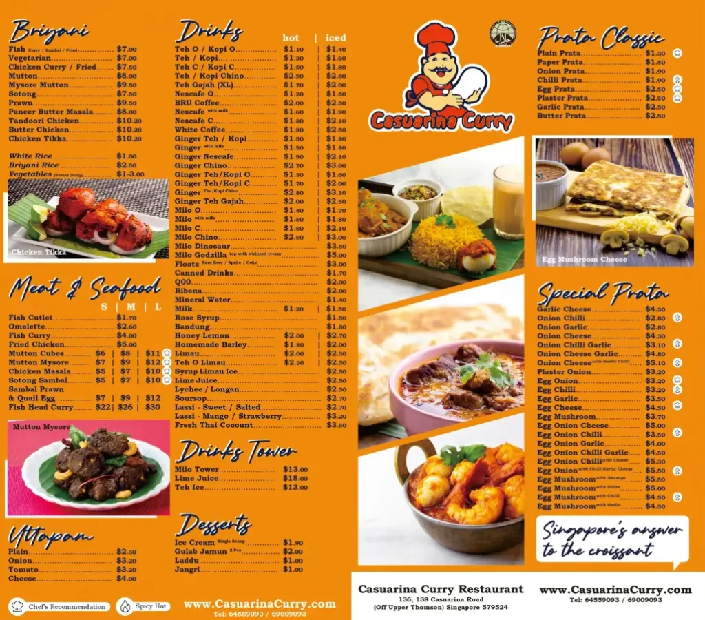 CASUARINA CURRY MENU SINGAPORE