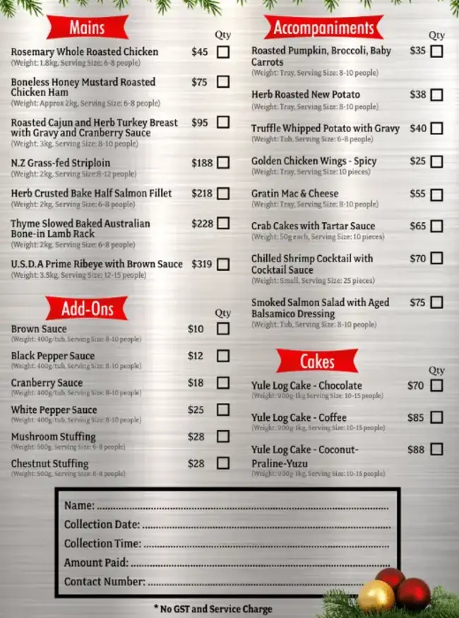 MOLTEN DINERS MENU