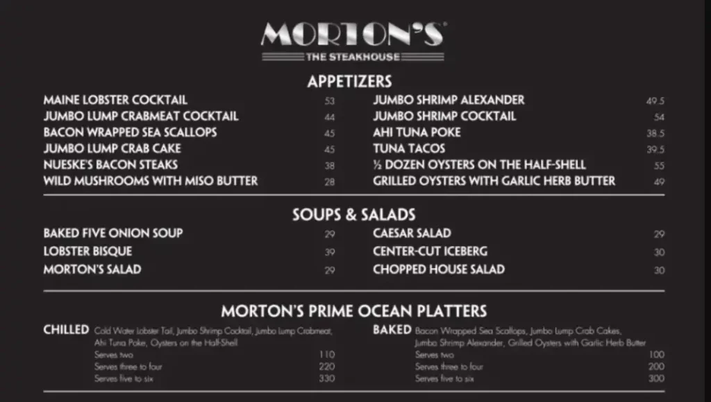 MORTON’S MENU SINGAPORE