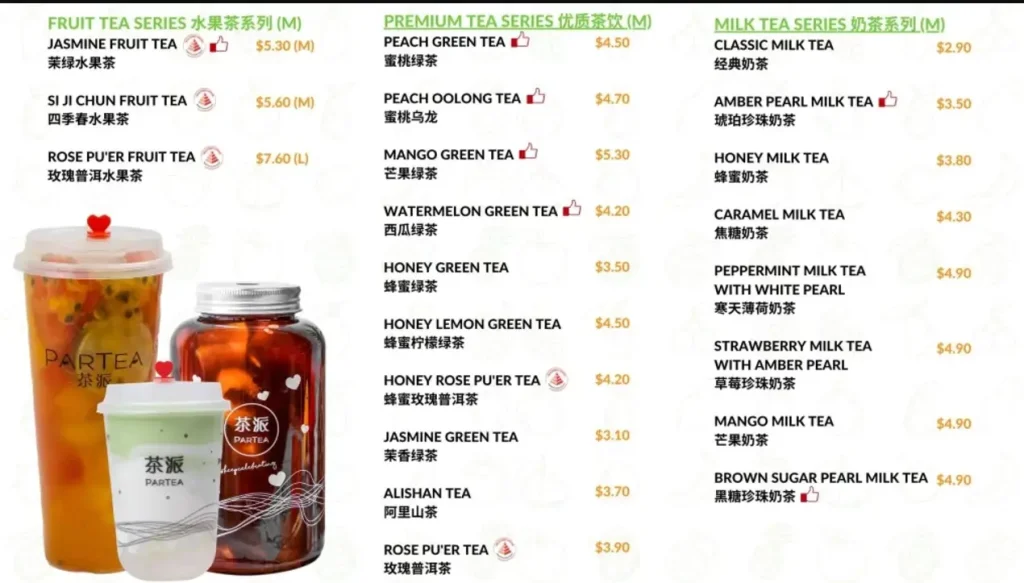 PARTEA MENU SINGAPORE