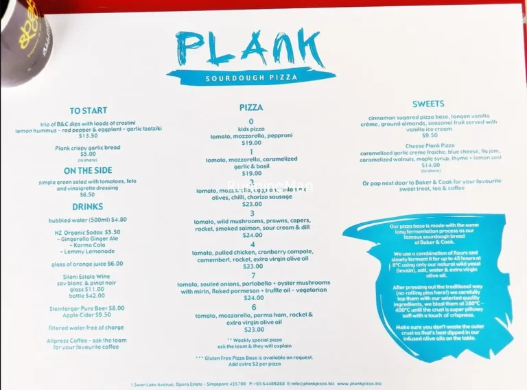 PLANK SOURDOUGH PIZZA MENU SINGAPORE PRICES 2025