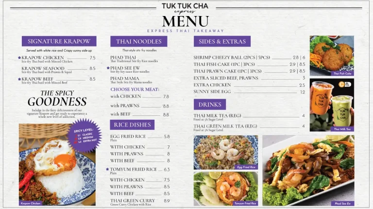 TUK TUK CHA MENU